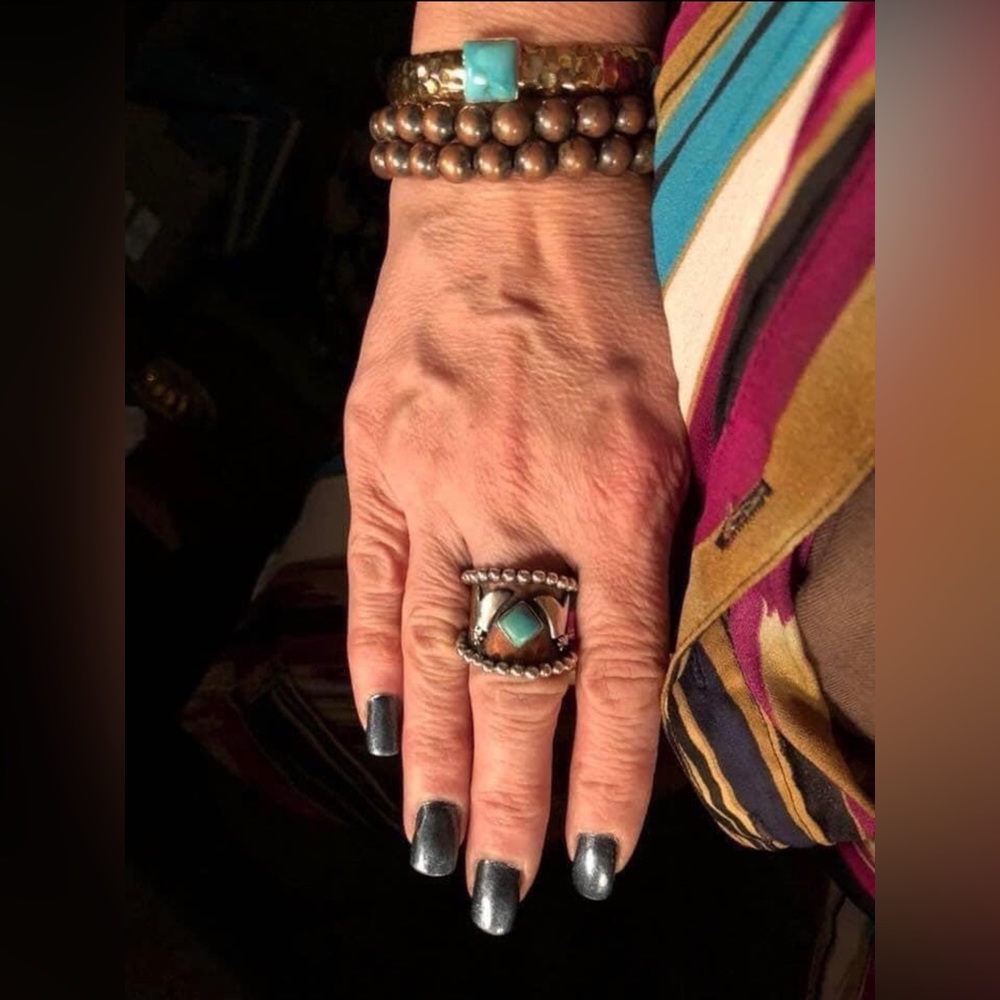 SasSpurilla copper, beaded sterling and turquoise ring